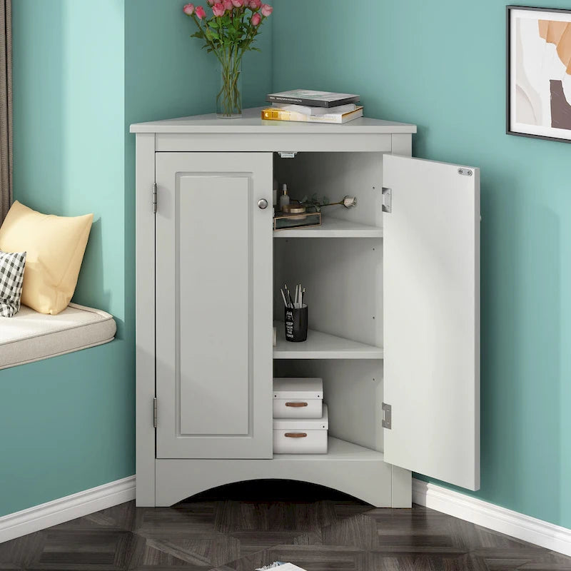 Triangle Corner Storage Cabinet with Adjustable Shelves - 17.2" x 17.2" x 31.5"