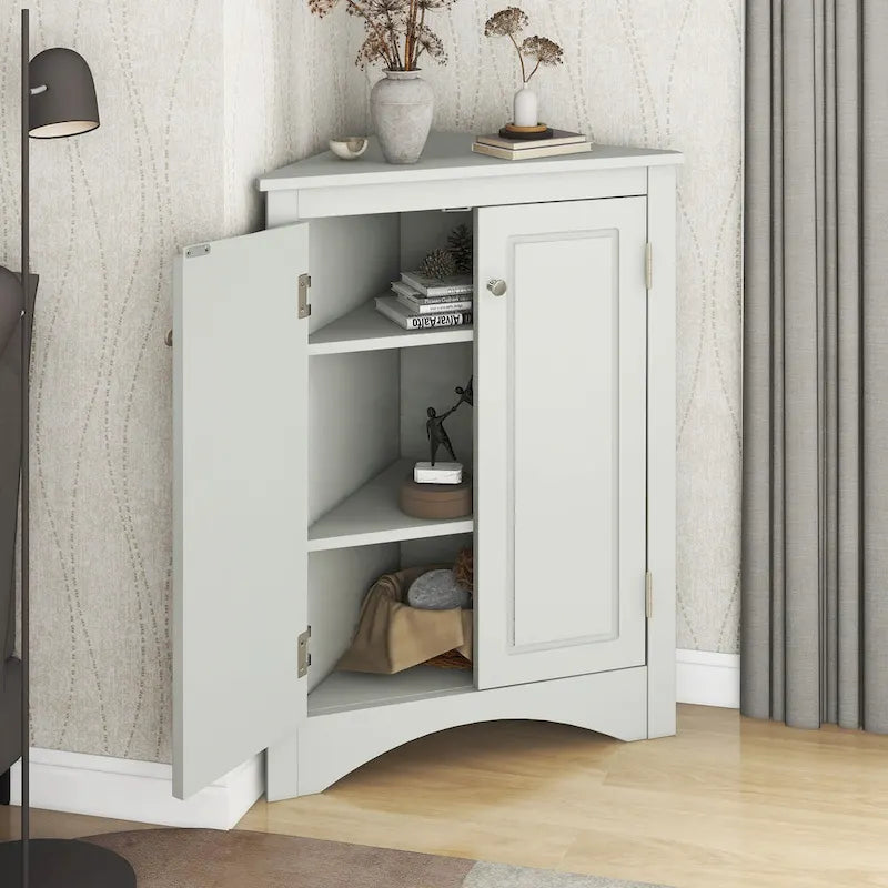 Triangle Corner Storage Cabinet with Adjustable Shelves - 17.2" x 17.2" x 31.5"