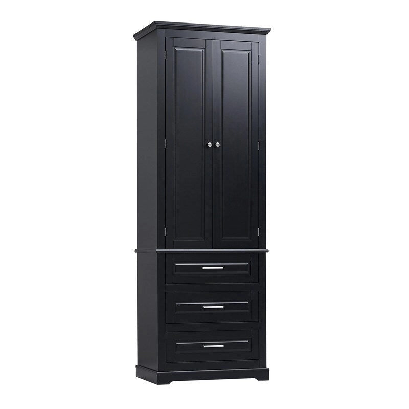 Freestanding Storage Cabinet with Two Doors, 3 Drawers, and Adjustable Shelves