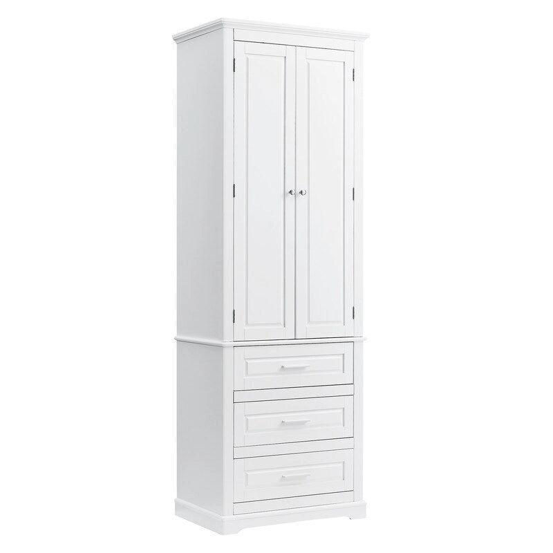 Freestanding Storage Cabinet with Two Doors, 3 Drawers, and Adjustable Shelves