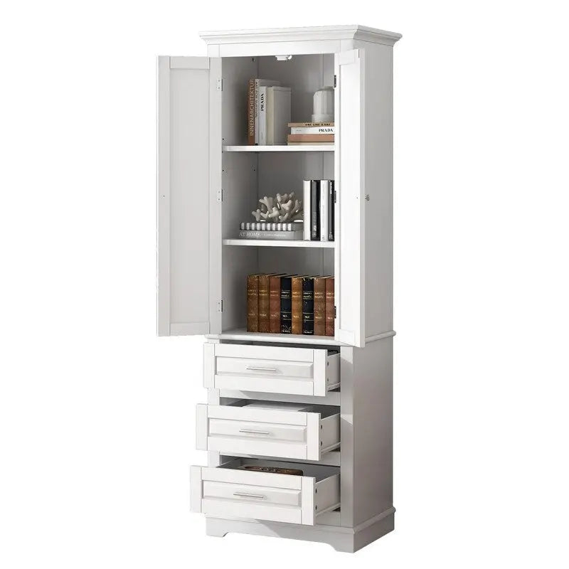 Freestanding Storage Cabinet with Two Doors, 3 Drawers, and Adjustable Shelves