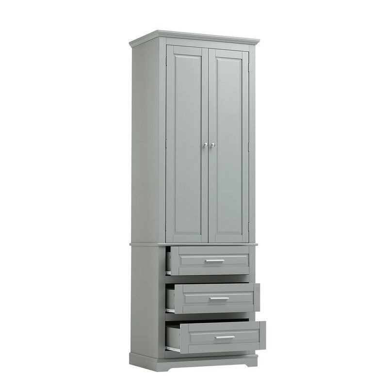 Freestanding Storage Cabinet with Two Doors, 3 Drawers, and Adjustable Shelves