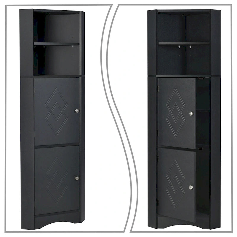 Modern Wooden Corner Tall Bathroom Storage Cabinet with Metal Handles