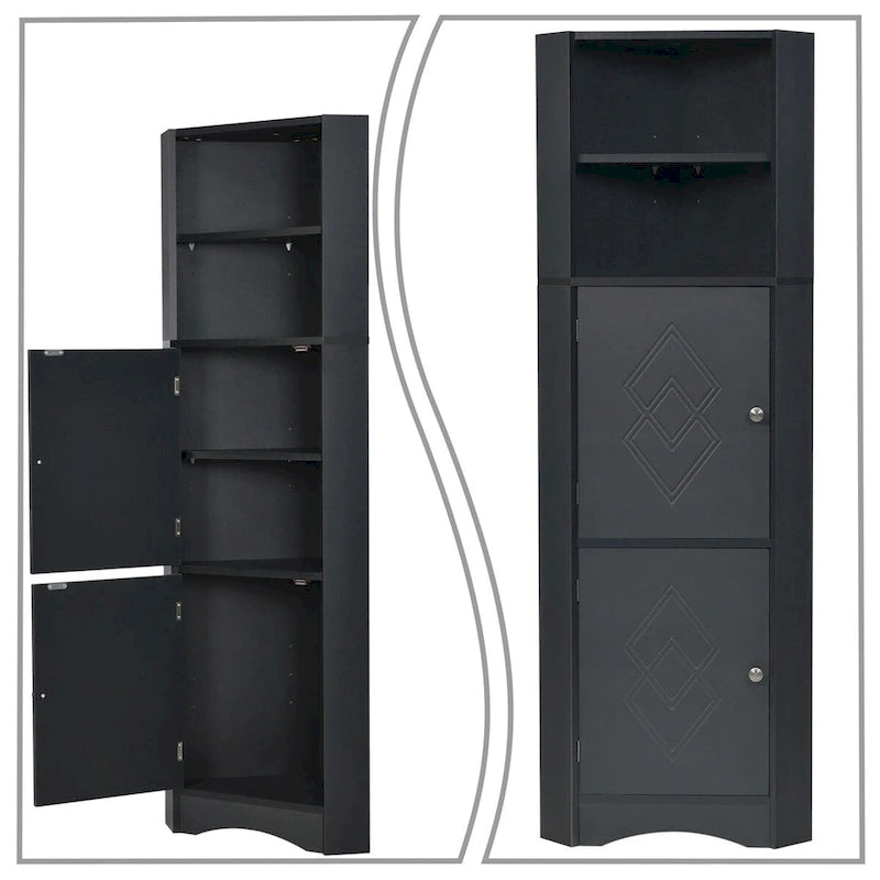 Modern Wooden Corner Tall Bathroom Storage Cabinet with Metal Handles