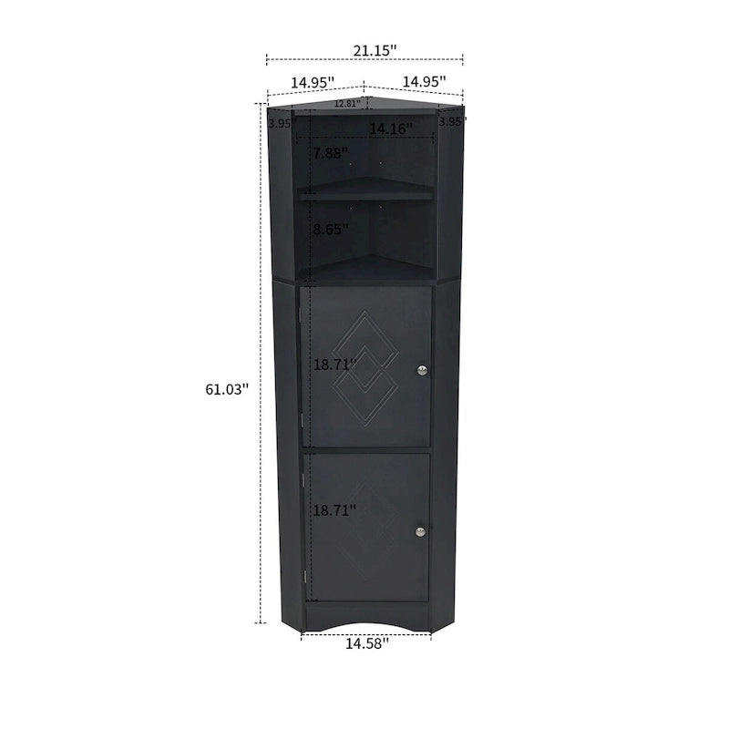Modern Wooden Corner Tall Bathroom Storage Cabinet with Metal Handles