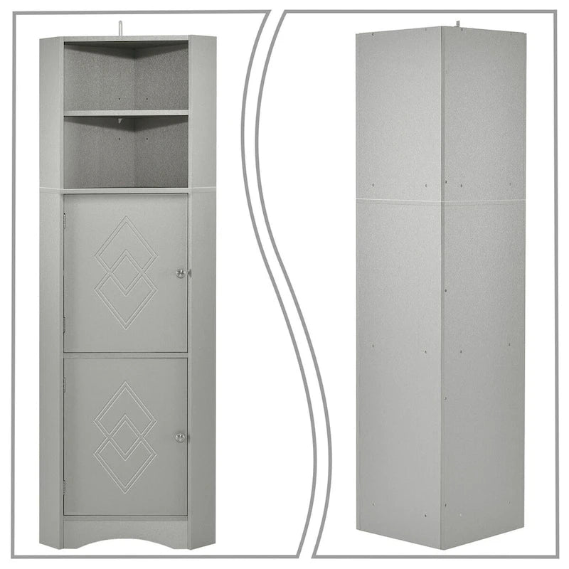 Modern Wooden Corner Tall Bathroom Storage Cabinet with Metal Handles