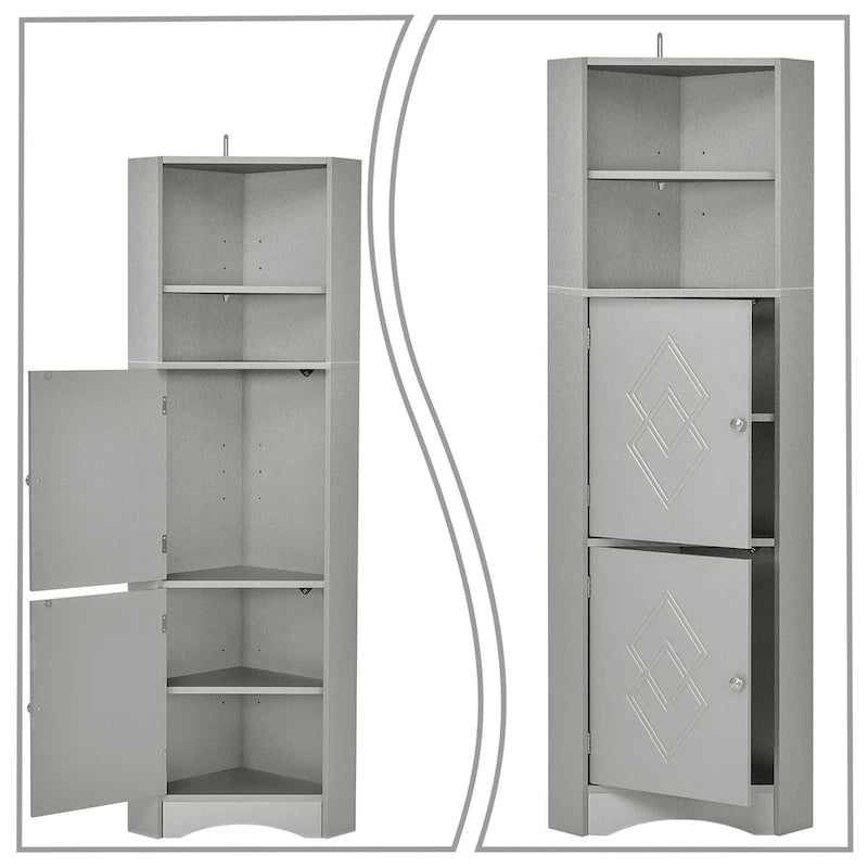 Modern Wooden Corner Tall Bathroom Storage Cabinet with Metal Handles