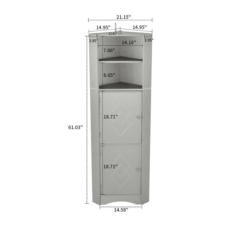Modern Wooden Corner Tall Bathroom Storage Cabinet with Metal Handles