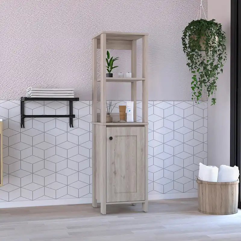 Bathroom Linen Cabinet with Open Shelves and Single Door