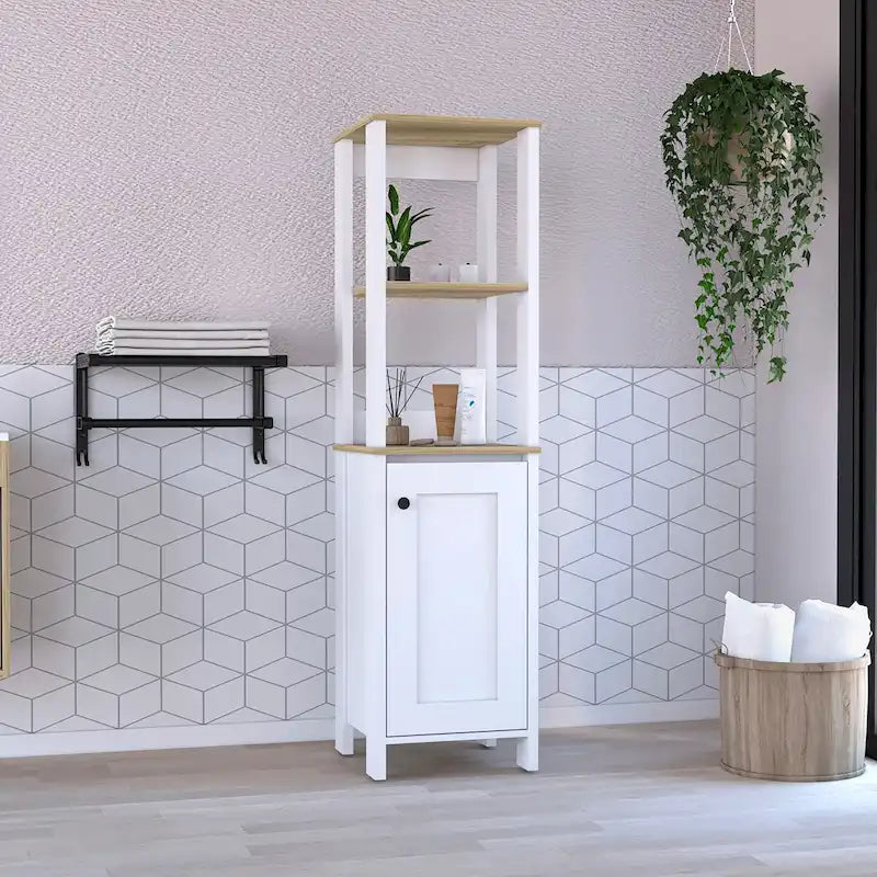 Bathroom Linen Cabinet with Open Shelves and Single Door