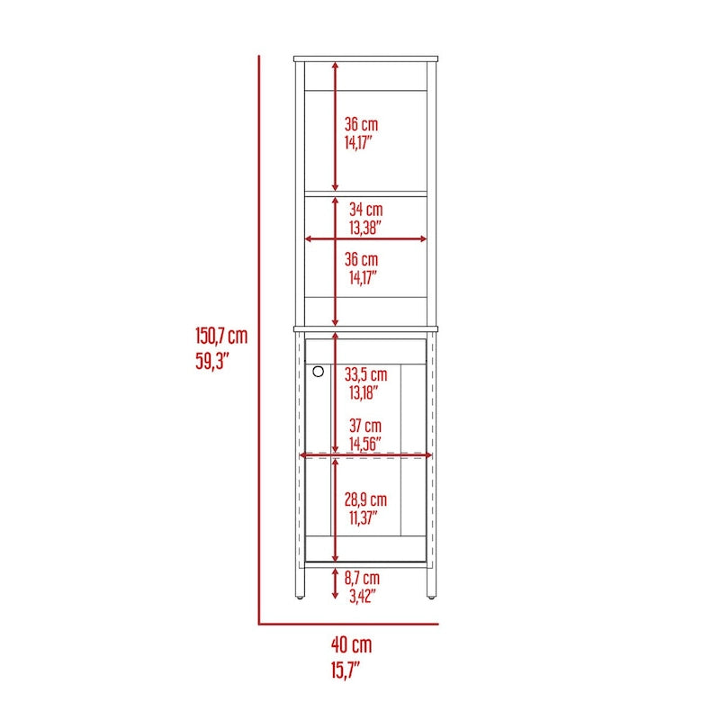 Bathroom Linen Cabinet with Open Shelves and Single Door