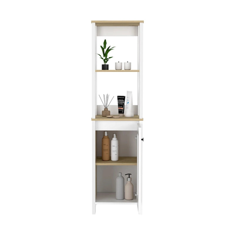 Bathroom Linen Cabinet with Open Shelves and Single Door