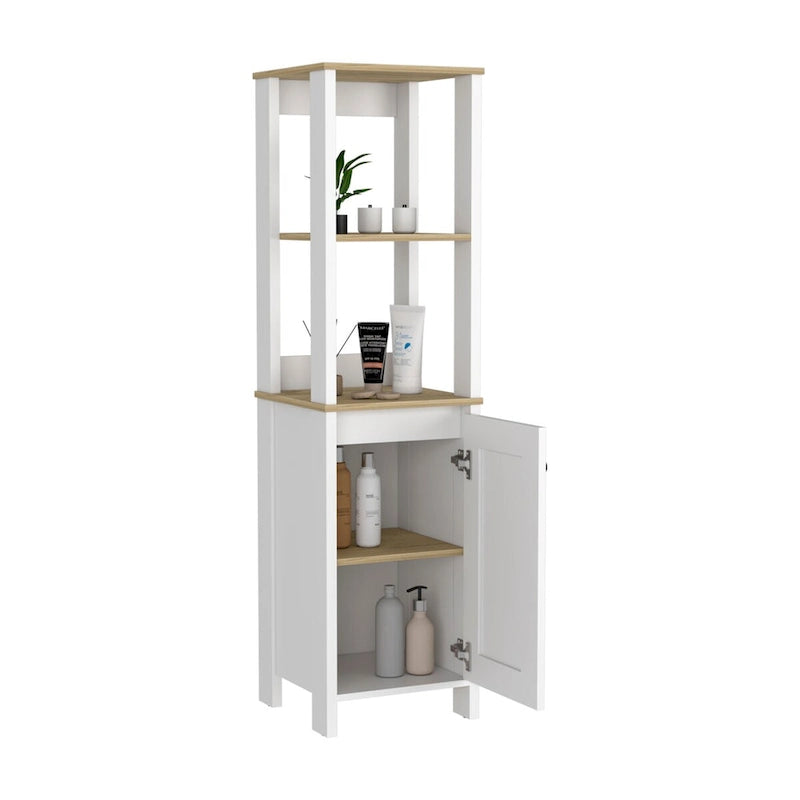 Bathroom Linen Cabinet with Open Shelves and Single Door