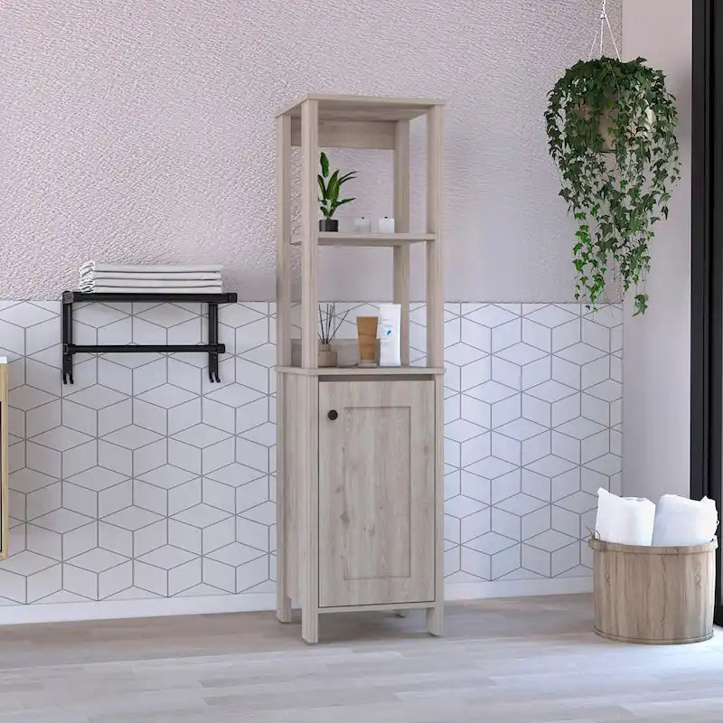 Bathroom Linen Cabinet with Open Shelves and Single Door