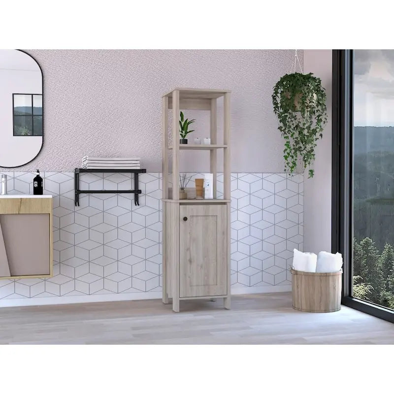 Bathroom Linen Cabinet with Open Shelves and Single Door