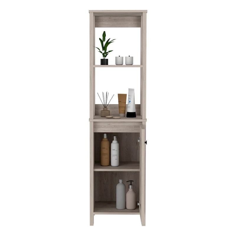 Bathroom Linen Cabinet with Open Shelves and Single Door