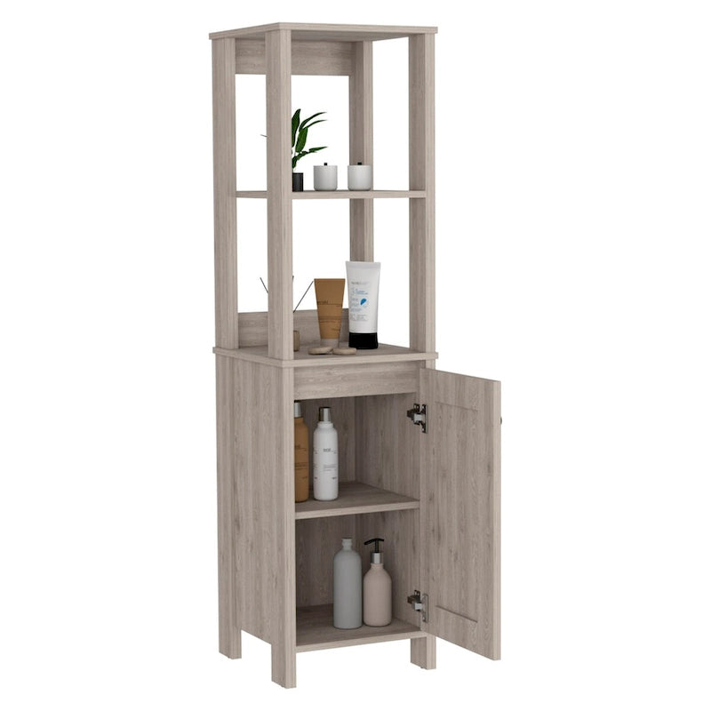 Bathroom Linen Cabinet with Open Shelves and Single Door