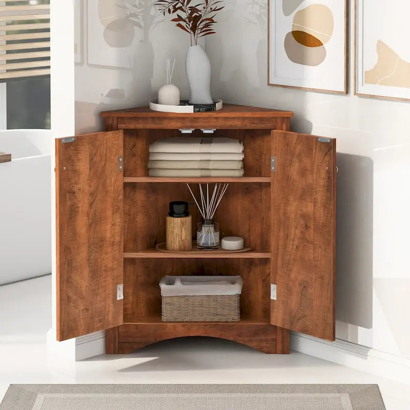 Triangle Bathroom Storage Cabinet with Adjustable Shelves,Freestanding Floor Cabinet for Home Kitchen