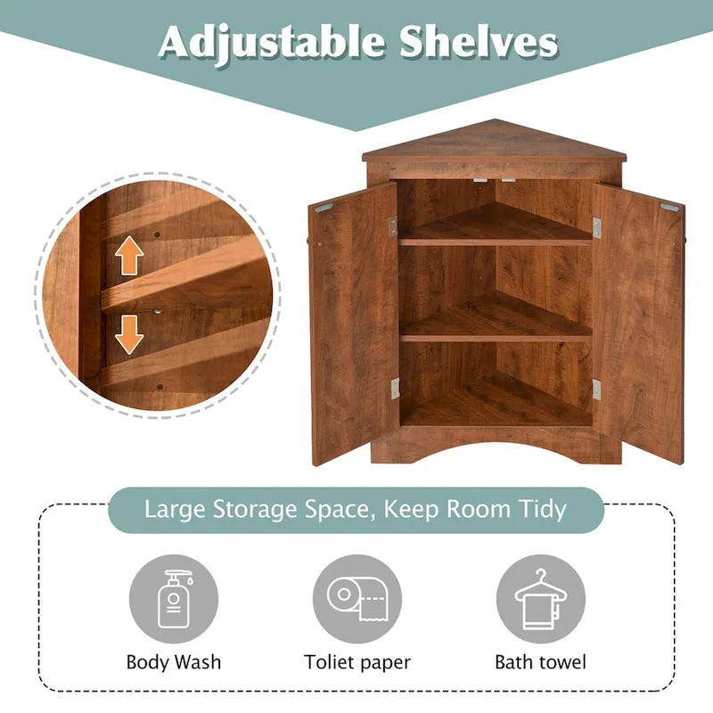 Triangle Corner Storage Cabinet with Adjustable Shelves