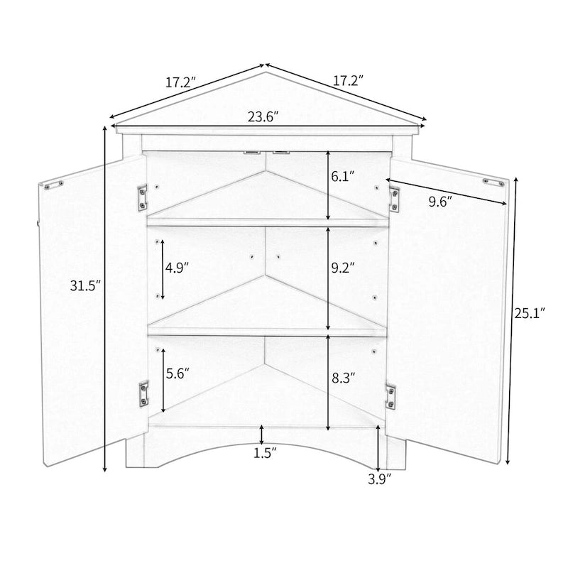 Triangle Corner Storage Cabinet with Adjustable Shelves