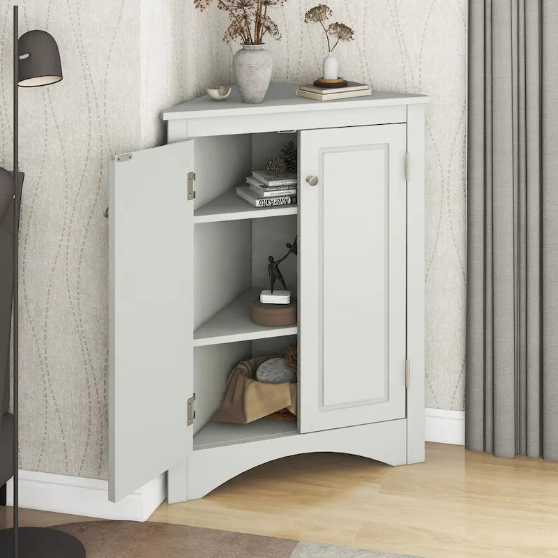 Triangle Corner Storage Cabinet with Adjustable Shelves