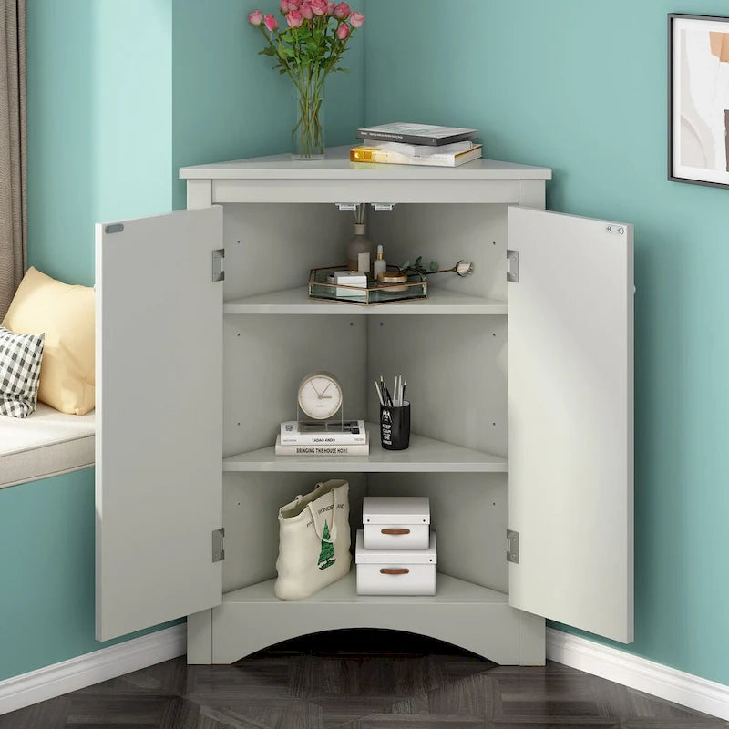 Triangle Corner Storage Cabinet with Adjustable Shelves
