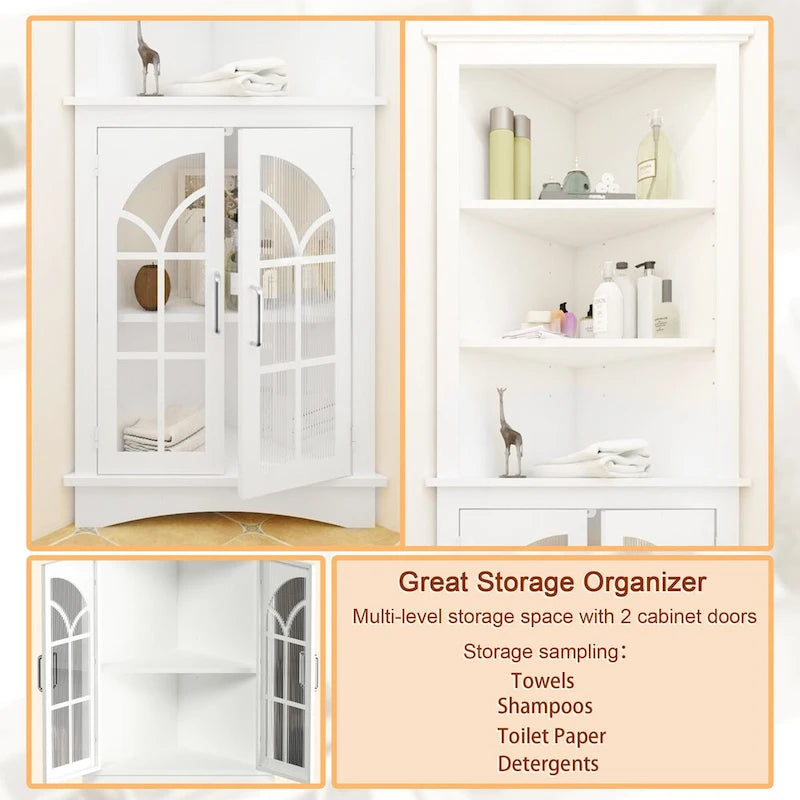 5-Tier Freestanding Corner Storage Cabinet with Adjustable Shelves