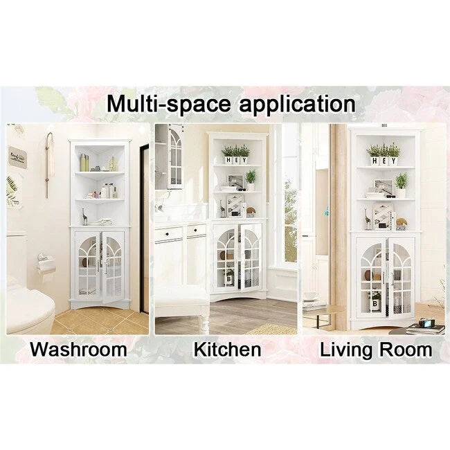 5-Tier Freestanding Corner Storage Cabinet with Adjustable Shelves