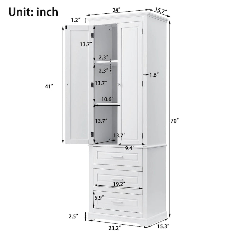 Tall Storage Cabinet with 3 Drawers