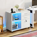 3-Drawer Mobile LED Filing Cabinet with Charging Station, Fits A4/Letter Size