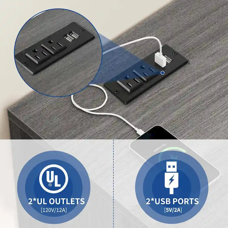 3-Drawer Mobile LED Filing Cabinet with Charging Station, Fits A4/Letter Size