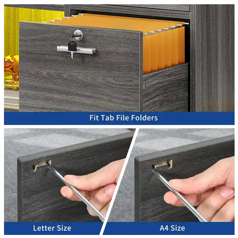 3-Drawer Mobile LED Filing Cabinet with Charging Station, Fits A4/Letter Size
