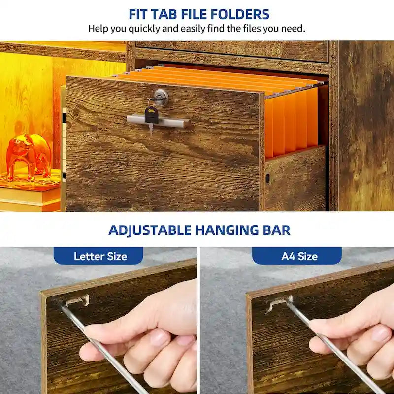 3-Drawer Mobile LED Filing Cabinet with Charging Station, Fits A4/Letter Size