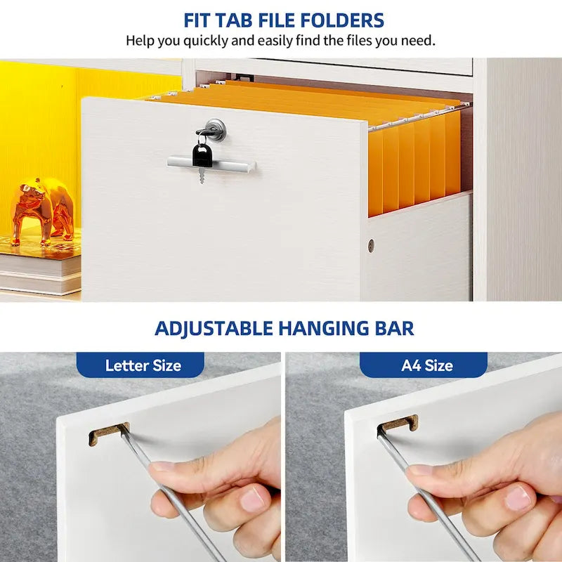 3-Drawer Mobile LED Filing Cabinet with Charging Station, Fits A4/Letter Size