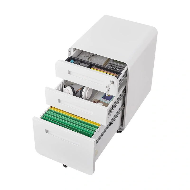3 Drawer Mobile File Cabinet with 5 Wheels, Anti-Tilting Cold Rolled Steel, Waterproof & Moisture-Proof