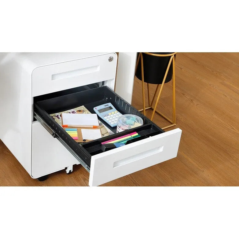 3 Drawer Mobile File Cabinet with 5 Wheels, Anti-Tilting Cold Rolled Steel, Waterproof & Moisture-Proof