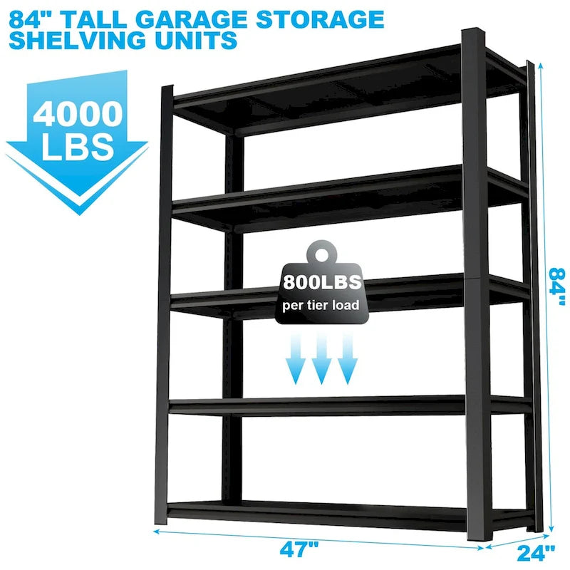 83.86-Inch Tall Black Metal Shelves with 5 Removable Dividers