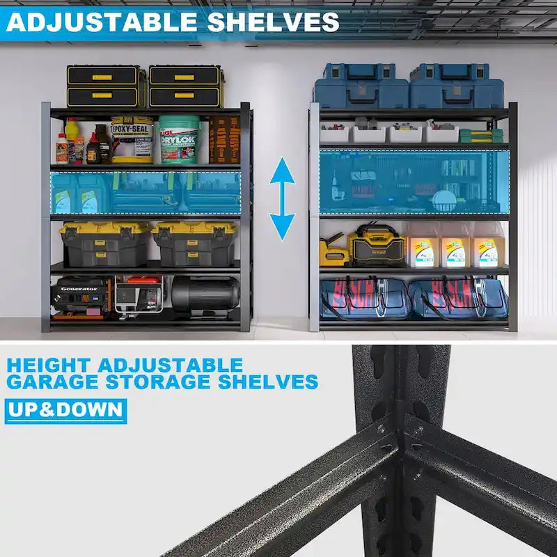 83.86-Inch Tall Black Metal Shelves with 5 Removable Dividers