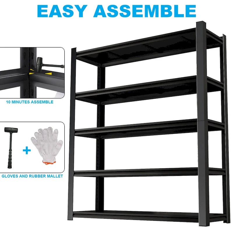 83.86-Inch Tall Black Metal Shelves with 5 Removable Dividers
